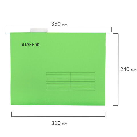Подвесные папки А4 (350х240 мм) до 80 л., КОМПЛЕКТ 10 шт., зеленые, картон, STAFF, 270929