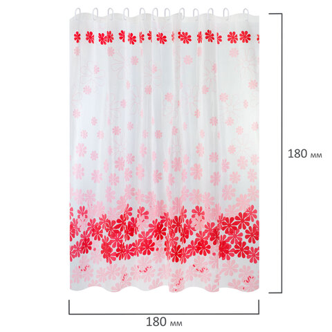 Шторка для ванной PEVA, 180х180 см, кольца в комплекте, 3 дизайна ассорти, ЦВЕТЫ, WBZ (ВБЗ), 700071