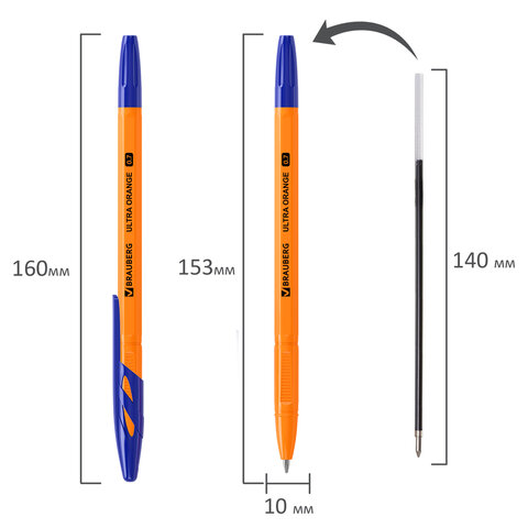 Ручка шариковая BRAUBERG "ULTRA ORANGE", СИНЯЯ, узел 0,7 мм, чернила ГЕРМАНИЯ, наконечник ШВЕЙЦАРИЯ, 143562