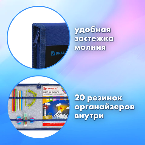 Папка на молнии BRAUBERG А4 с ручкой, с органайзером, 1 отделение, "Super car", 272219
