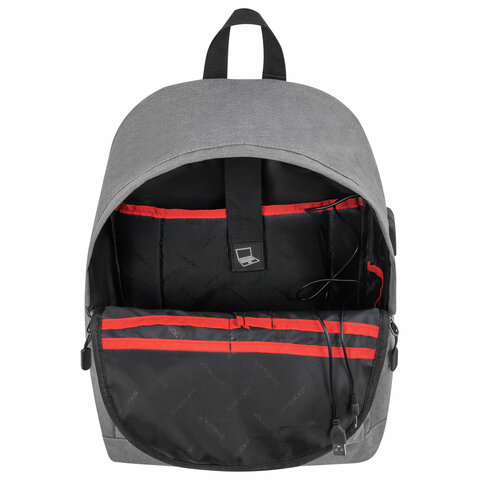 Рюкзак HEIKKI ACTIVE (ХЕЙКИ) универсальный, отделение для ноутбука, USB-порт, серый, 44х31х14 см, 272561