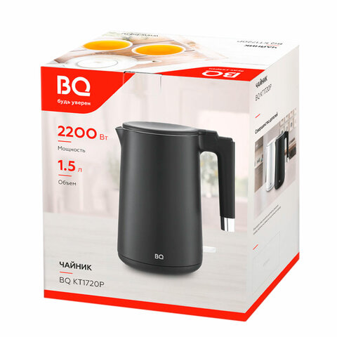 Чайник электрический с двойными стенками BQ (БИ-КЬЮ) KT1720P, 1,5 л, 2200 Вт, черный, 86198281