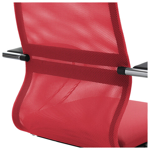 Кресло офисное МЕТТА "SU-B-8" хром, ткань-сетка, сиденье мягкое, красное