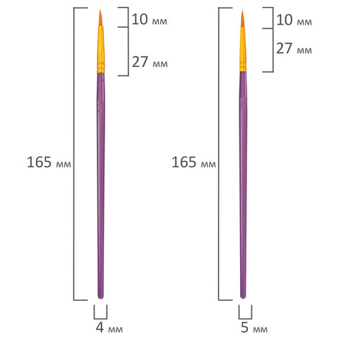 Кисти набор 10 шт., синтетика, фиолетовые, № 2/0-8 (Круглые; Овальные; Плоские; Лайнеры), WBZ (ВБЗ), 201086