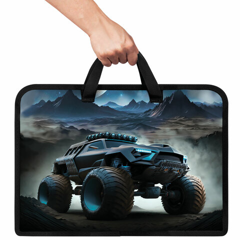 Папка на молнии с ручками ЮНЛАНДИЯ А4, 1 отделение, пластик, ширина 45 мм, "Space driver", 273360