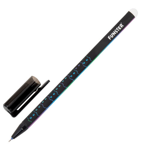Ручка стираемая гелевая с принтом FUNSTER (ФАНСТЕР) "BLACK CAT", СИНЯЯ, корпус ассорти, игольчатый наконечник 0,5 мм, линия 0,35 мм, 144415