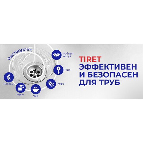 Средство для прочистки канализационных труб 1 л, TIRET (Тирет) Professional, гель