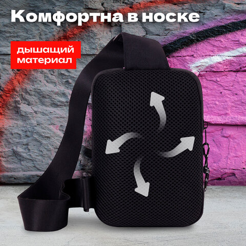 Сумка на плечо HEIKKI BLASTER (ХЕЙКИ) с карманом, черная, 20х14х5 см, 272634