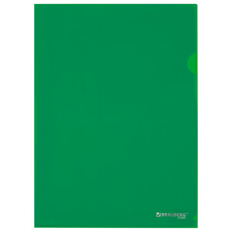 Папка-уголок жесткая прозрачная А4 BRAUBERG UNIVERSAL, зеленая, 0,15 мм, со штрихкодом, 273053