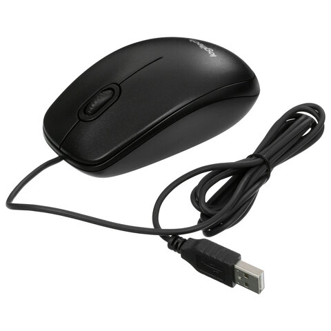 Мышь проводная LOGITECH B100, USB, 2 кнопки + 1 колесо-кнопка, оптическая, черная, 910-003357