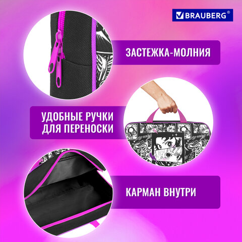 Папка на молнии с ручками BRAUBERG А4, 1 отделение, полиэстер, 80 мм, "Комиксы", 272177