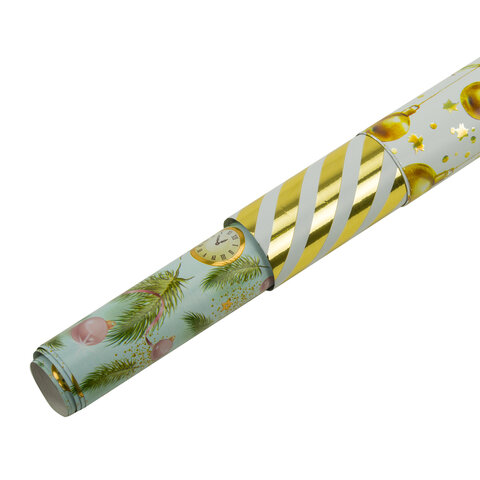 Бумага упаковочная новогодняя, НАБОР 3 шт., С ЭФФЕКТАМИ 70х100 см, 3 дизайна "ВИНТЕР ТЭЙЛ 3", ЗОЛОТАЯ СКАЗКА, 592188