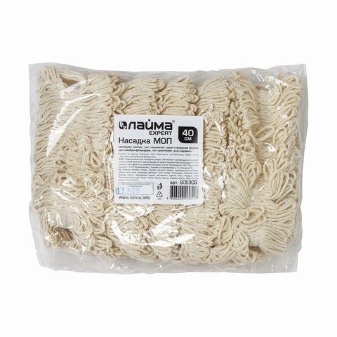 Насадка МОП плоская для швабры/держателя 40 см, уши/карманы (ТИП У/К), нашивной хлопок, LAIMA EXPERT, 605303