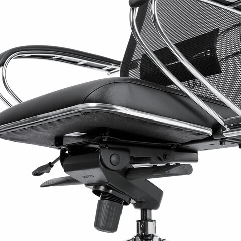 Кресло офисное МЕТТА "ErgoLife" Comfort, хром, сиденье мягкое, ткань-сетка/экокожа, черное