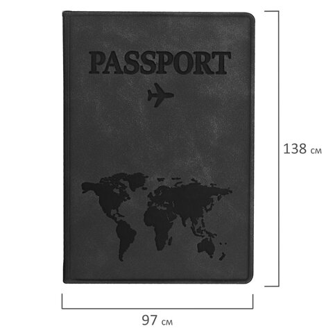 Обложка для паспорта "Passport Map", мягкая экокожа, графитовая, STAFF, 238875