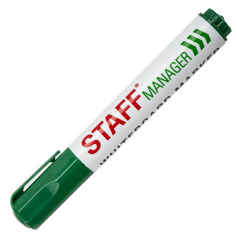 Маркер стираемый для белой доски ЗЕЛЕНЫЙ, STAFF "Manager" WBM-491, 5 мм, с клипом, 151494