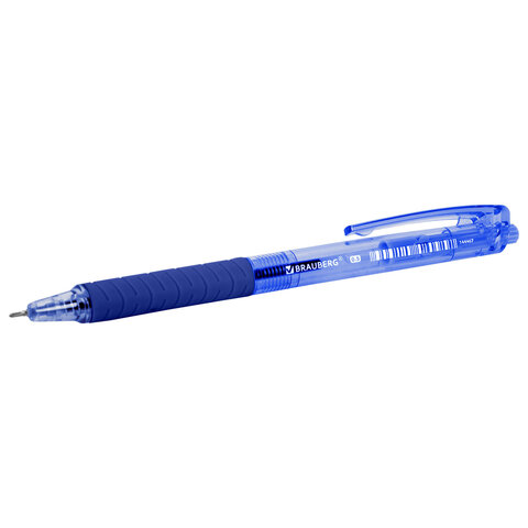 Ручка шариковая автоматическая с грипом BRAUBERG "CLASSIC", СИНЯЯ, пишущий узел 0,5 мм, линия письма 0,35 мм, 144467