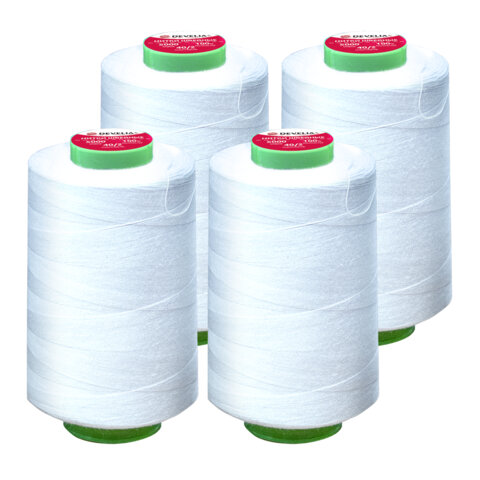 Нитки швейные 40/2 5000 ярд. (4572 м), Набор 4 белых, DEVELIA (Девелиа), 665427