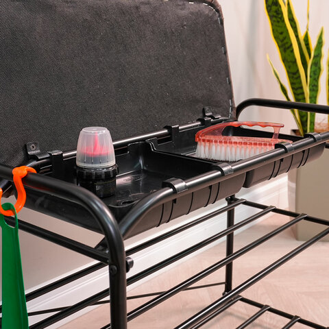 Банкетка для обуви "Альфа-23СЯ", 650х300х480 мм, 2 полки, ящик, металл/кожзам, черный/коричневый, ПДОА23СЯ Ч