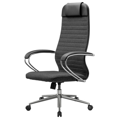 Кресло офисное МЕТТА "К-27" хром, ткань, сиденье и спинка мягкие, серое