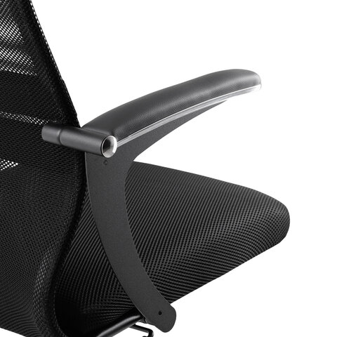 Кресло МЕТТА "SU-C-8-Т" хром, с подлокотниками, ткань-сетка, сиденье мягкое, черное