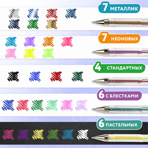 Ручки гелевые НАБОР 30 ЦВЕТОВ, линия письма 0,5 мм, BRAUBERG KIDS, 143819