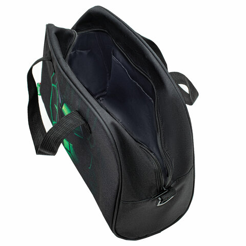 Сумка для занятий BRAUBERG KIDS с ручками, плечевой ремень, 35x25x15 см, "Зеленый мяч", 272377