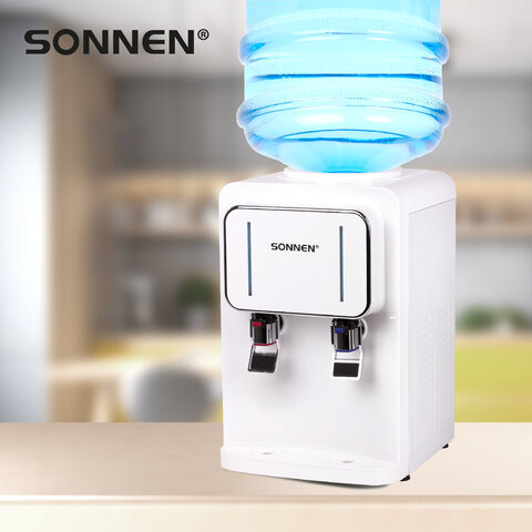 Кулер для воды SONNEN TSE-02W, настольный, НАГРЕВ/ОХЛАЖДЕНИЕ ЭЛЕКТРОННОЕ, 2 крана, белый, 456173