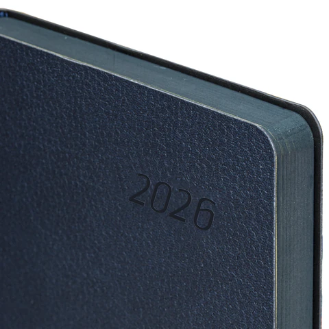 Ежедневник датированный 2026 А5 138x213 мм, BRAUBERG "Stylish", под кожу, гибкий, темно-синий, 117096