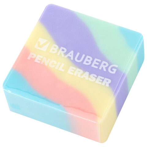 Ластик кросс-серия PASTEL, 34х34х14 мм, квадратный, ассорти, ЭКО ПВХ, BRAUBERG, 273210