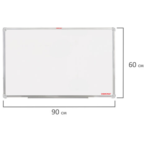 Доска магнитно-маркерная 60х90 см, алюминиевая рамка, ГАРАНТИЯ 10 ЛЕТ, РОССИЯ, ОФИСМАГ, 236446