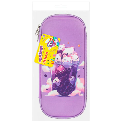 Пенал ЮНЛАНДИЯ, 1 отделение, карман, полиэстер/EVA, 22х10х5 см, "Bubble tea", 273190