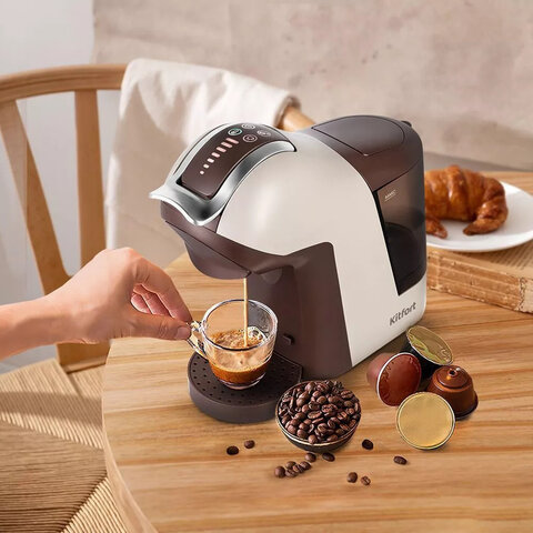 Кофемашина капсульная 3 в 1 NESPRESSO/DOLCEGUSTO/молотый KITFORT KT-7448, 1400 Вт, объем 1 л, бежевый, КТ-7448