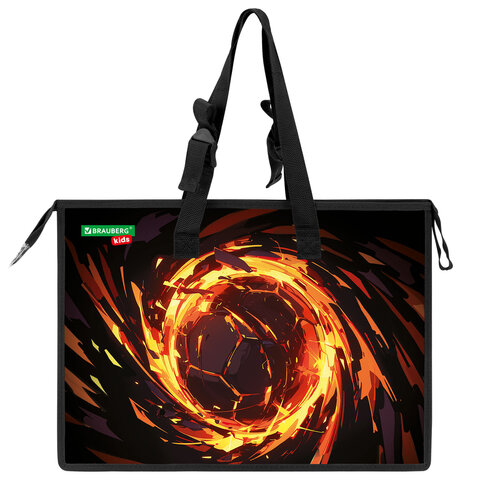 Папка для рисунков и чертежей с регулируемыми ручками BRAUBERG KIDS А3,1 отделение, карман внутри, "Fire split", 273416