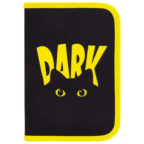 Пенал BRAUBERG с наполнением, 1 отделение, 1 откидная планка, 24 предмета, 21х14 см, "Dark cat", 272351