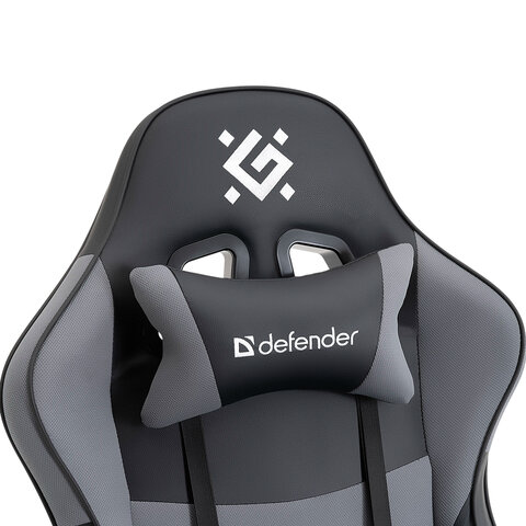 Кресло компьютерное DEFENDER "Strider", 2 подушки, ткань/экокожа, черное/серое, 64056