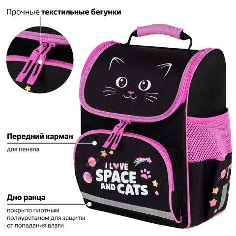 Ранец ПИФАГОР BASIC, 1 отделение, 3 кармана, эргономичная спинка, "Dark kitten", 35х28х18 см, 273134