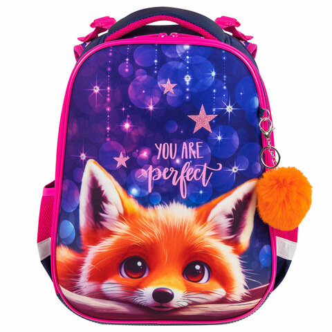 Ранец BRAUBERG PREMIUM, 2 отделения, с брелоком, "Cute fox", LED-ЛАМПОЧКИ, 38х29х16 см, 272019