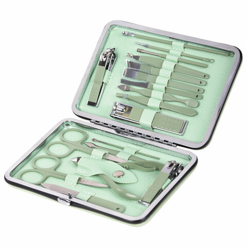 Универсальный набор для маникюра и педикюра 18 в 1 в футляре, STANDARD, зеленый, WBZ (ВБЗ), 609489