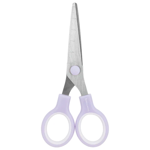 Ножницы BRAUBERG KIDS 130 мм, ручки лавандовые, закругленные лезвия с линейкой, 274061