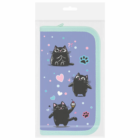 Пенал ПИФАГОР, 2 отделения, ламинированный картон, 19х11 см, "Funny cats", 273481