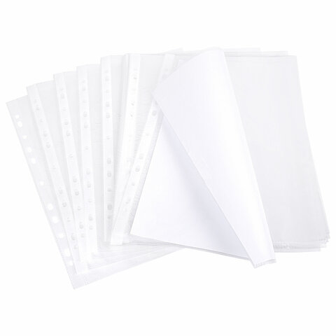 Папки-файлы перфорированные А4 BRAUBERG "STANDARD+", КОМПЛЕКТ 200 шт., матовые, 45 мкм, 229662