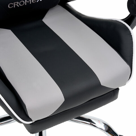Кресло компьютерное CROMEX (КРОМЕКС) "Wave GM-145", вибромассаж, подножка, подушки, экокожа, черное/серое, 532956