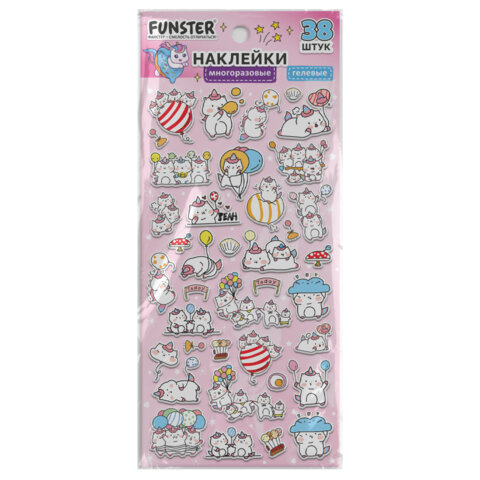 Наклейки гелевые "Зверяшки-обаяшки", 17,5х9 см, ассорти 12 видов, FUNSTER (ФАНСТЕР), 666085