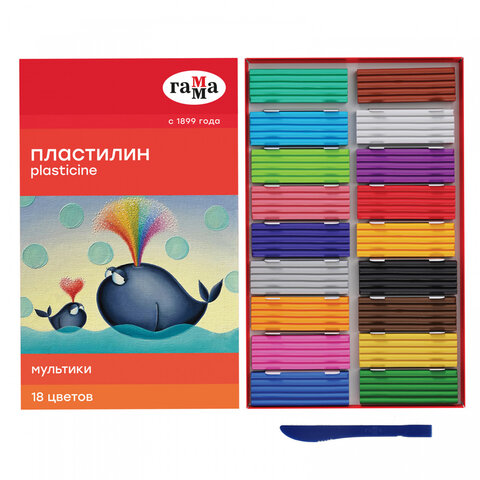 Пластилин ГАММА "Мультики", 18 цветов, 360 г, со стеком, 280028