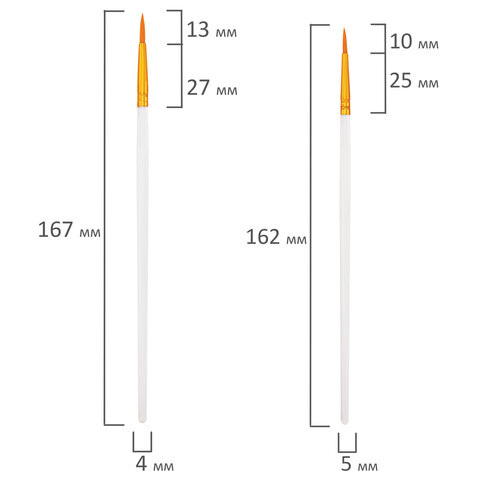 Кисти набор 10 шт., синтетика, белые, № 2/0-8 (Круглые; Овальные; Плоские; Лайнеры), WBZ (ВБЗ), 201087