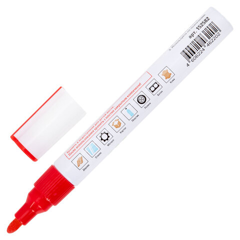 Маркер-краска лаковый (paint marker) 2-4 мм, КРАСНЫЙ, НИТРО-ОСНОВА, STAFF PROFIT, для любых поверхностей, 152582