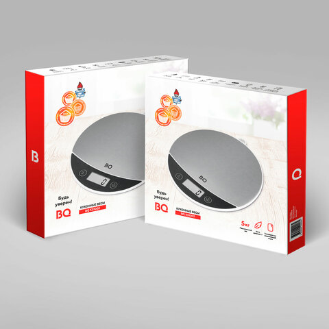Весы кухонные BQ (БИ-КЬЮ) KS1002, электронный дисплей, максимальный вес 5 кг, тарокомпенсация, стальные, 86191597