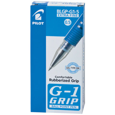 Ручка гелевая с грипом PILOT "G-1 Grip", СИНЯЯ, корпус прозрачный, узел 0,5 мм, линия письма 0,25 мм, BLGP-G1-5