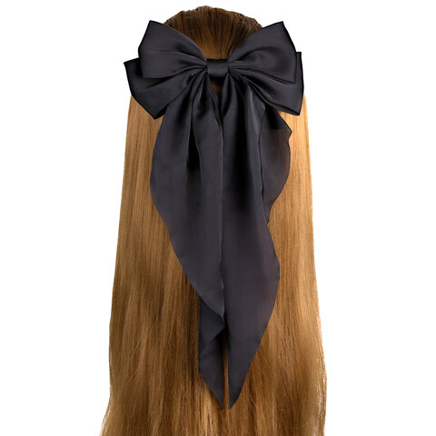 Заколка для волос баретте 25x41 см, с бантом и широкими хвостиками, чёрный, MONTE VITA (МОНТЕ ВИТА), 457112